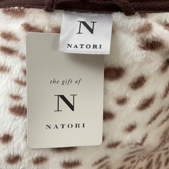 Natori Cheetah Print/Brown Faux Fur Trim Long Robe - Picture 8 of 9